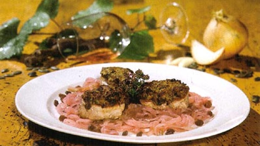 Schweinsfischerl mit Weinberlkruste 